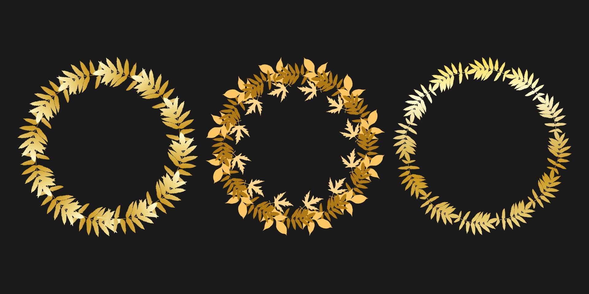 Kranzgoldblätter, gesetztes Blatt rund, dunkler Hintergrund. vektor