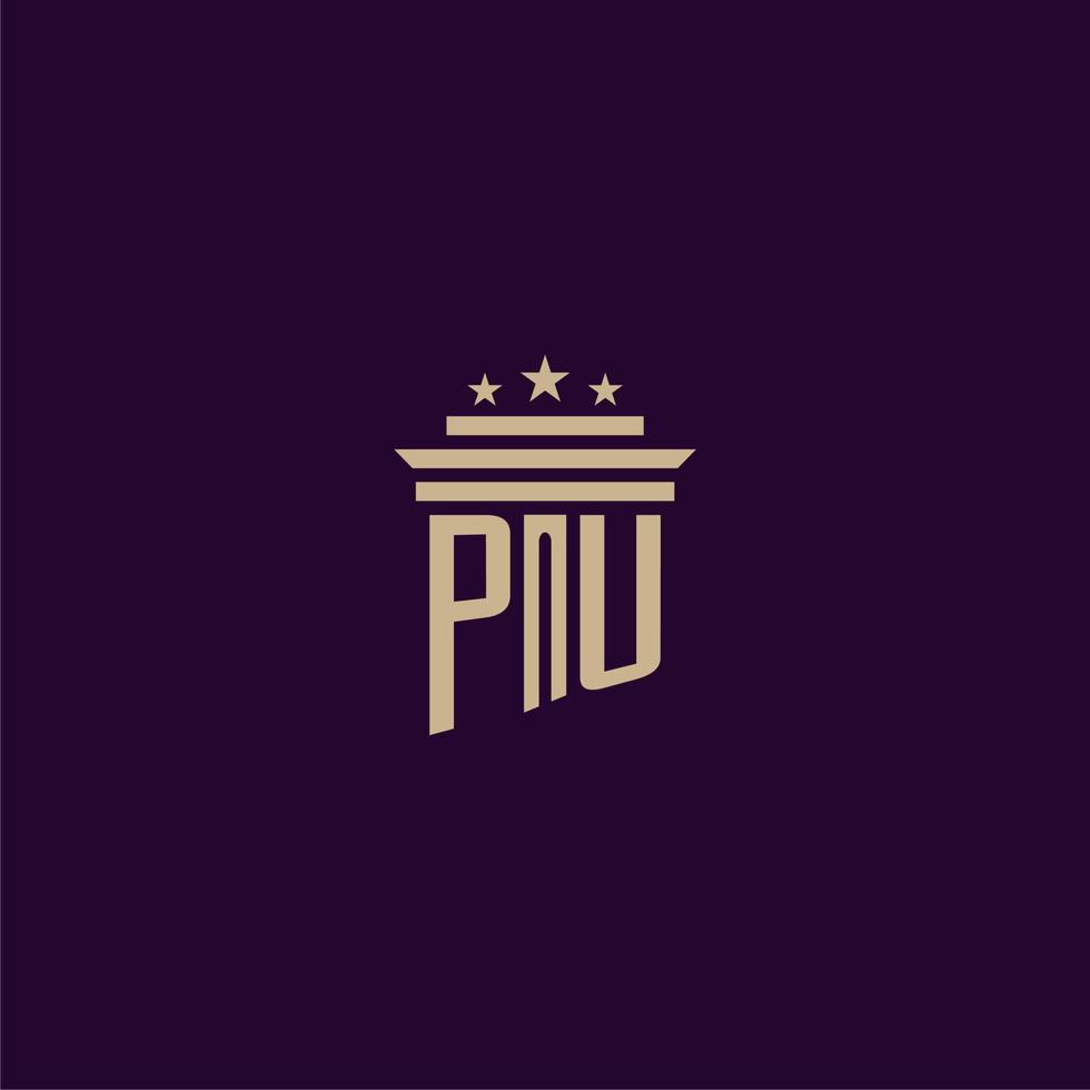 pu-anfangsmonogramm-logodesign für anwaltskanzleianwälte mit säulenvektorbild vektor