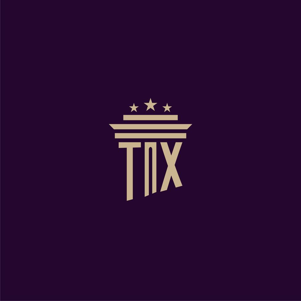 tx anfängliches Monogramm-Logo-Design für Anwaltskanzleianwälte mit Säulenvektorbild vektor