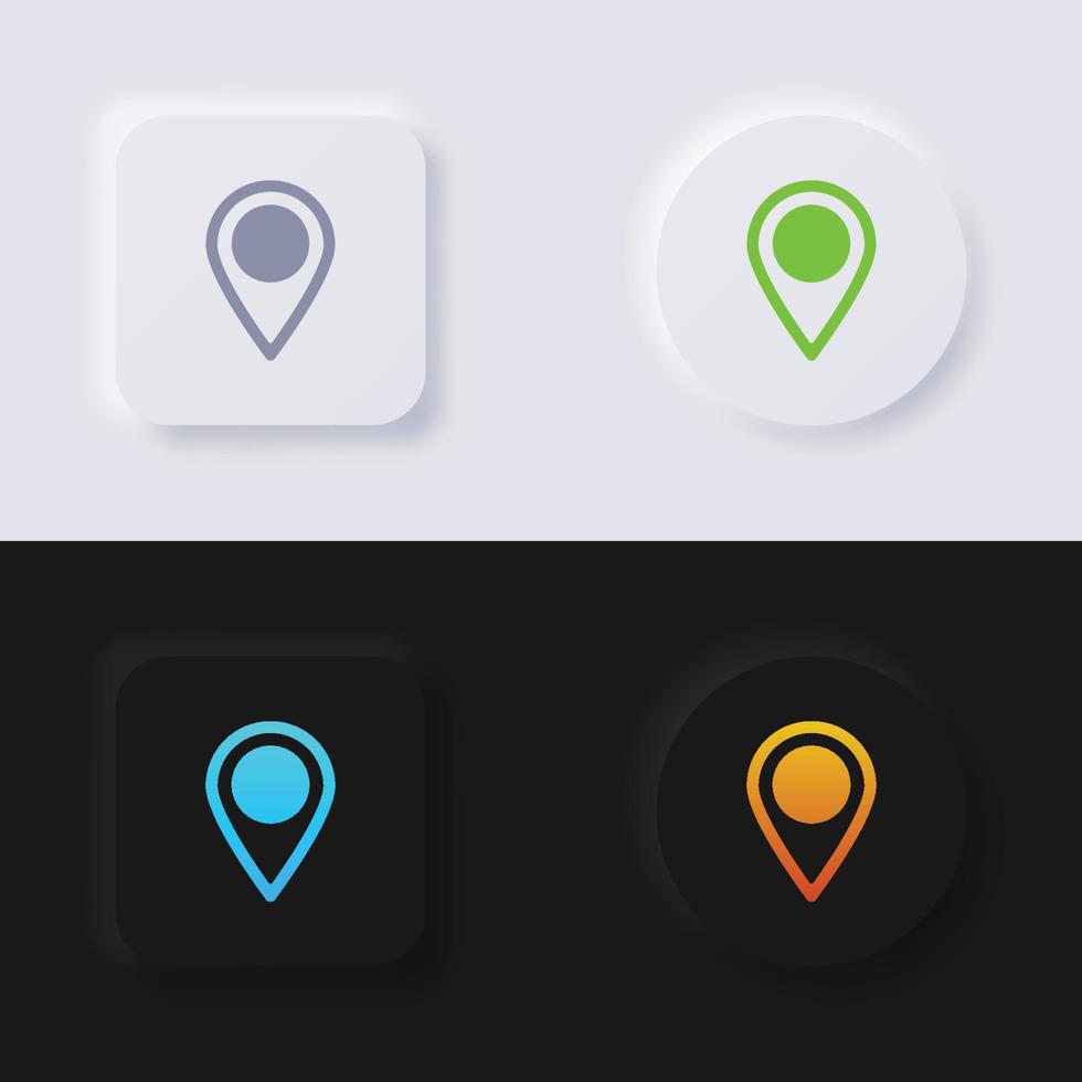 Standort-Pinpoint-Icon-Set, mehrfarbiger Neumorphismus-Button Soft-UI-Design für Webdesign, Anwendungs-UI und mehr, Button, Vektor. vektor