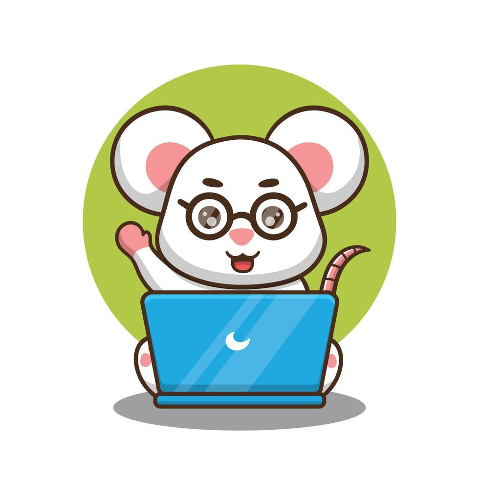 Illustration der niedlichen Cartoon-Maus, die vor dem Laptop arbeitet, Vektordesign. vektor