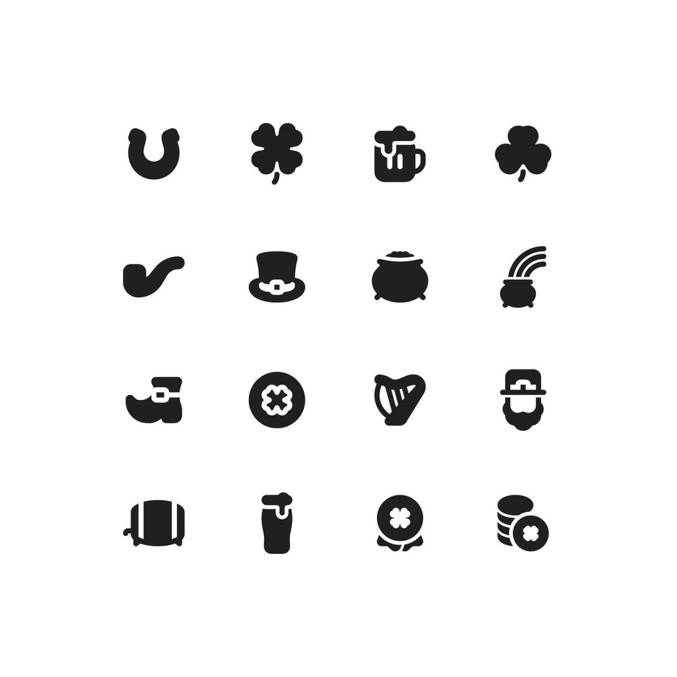 söt enkel st. Patricks dag fast glyf ikon uppsättning med tur och öl relaterad ikoner vektor