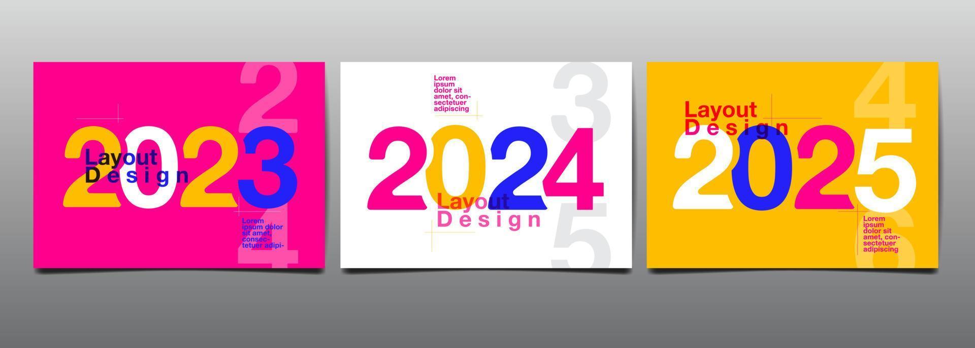 vorlagenlayoutdesign 2023, 2024, 2025, typografie, umschlagbuch. Präsentation abstraktes flaches Design vektor