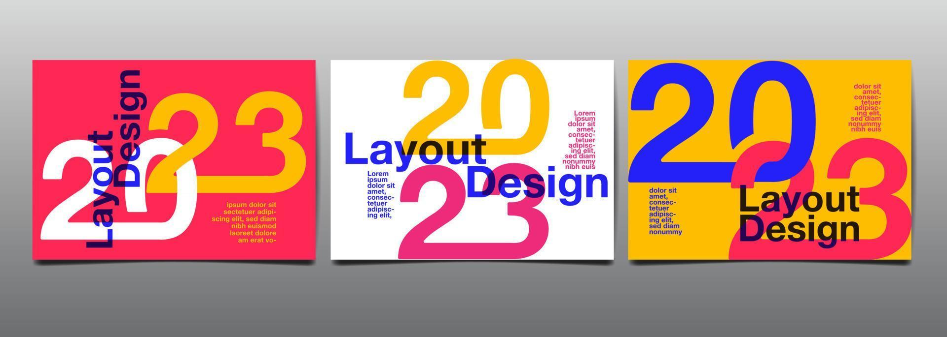 Template-Layout-Design 2023, Typografie, Coverbuch. Präsentation abstraktes flaches Design vektor