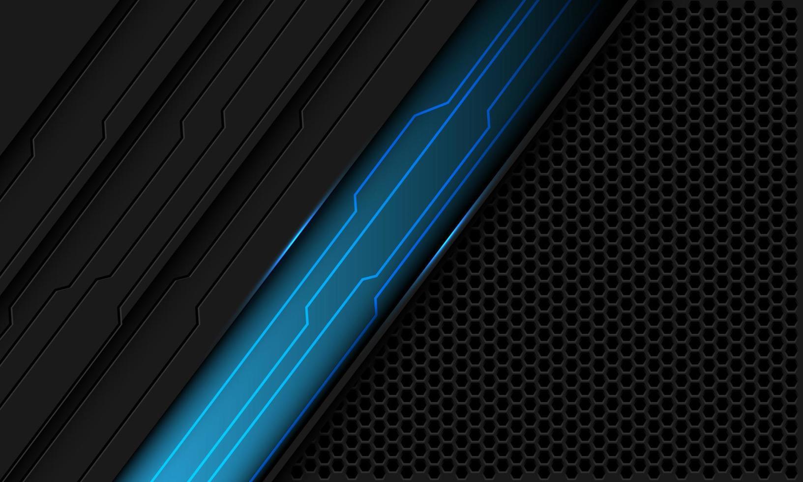 abstrakt blå linje svart krets på grå metallisk sexhörning maska geometrisk design ultramoderna teknologi trogen bakgrund vektor