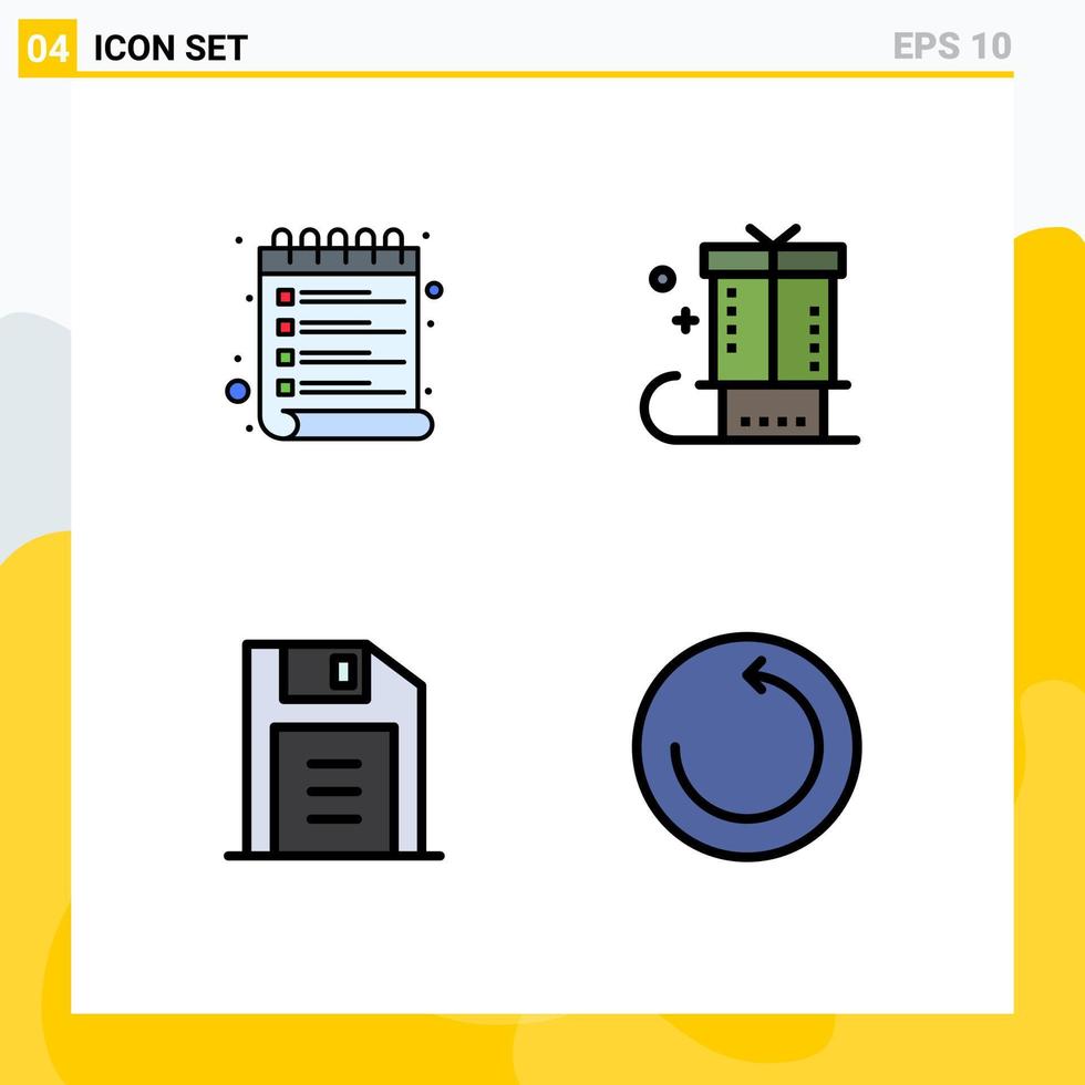 4 universell fylld linje platt färger uppsättning för webb och mobil tillämpningar lista diskett disk kolla upp lista gåva retro redigerbar vektor design element