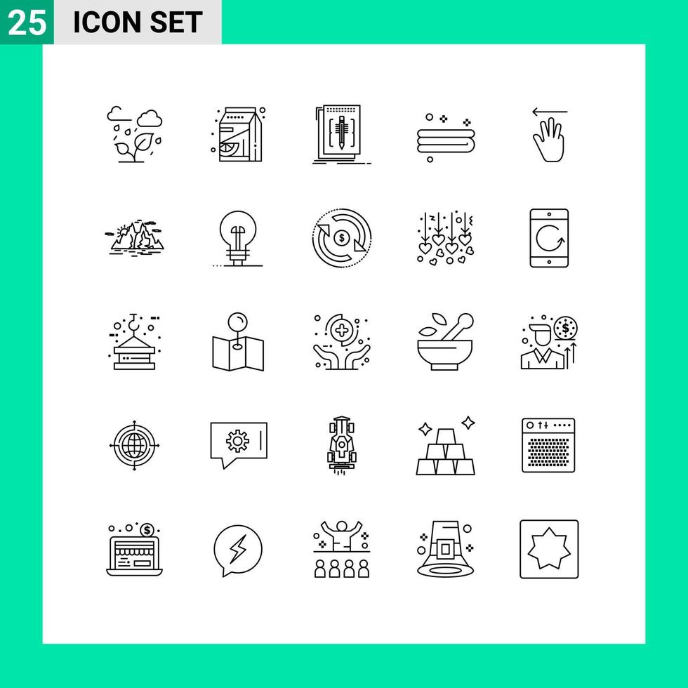 moderner satz von 25 linien und symbolen wie handcursor handtuchcode reinigungsprogramm editierbare vektordesignelemente vektor