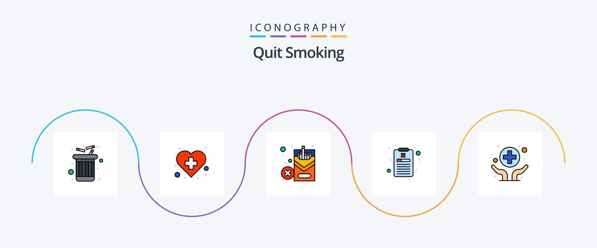 sluta rökning linje fylld platt 5 ikon packa Inklusive medicin. händer. livsstil. behandling. rökning vektor