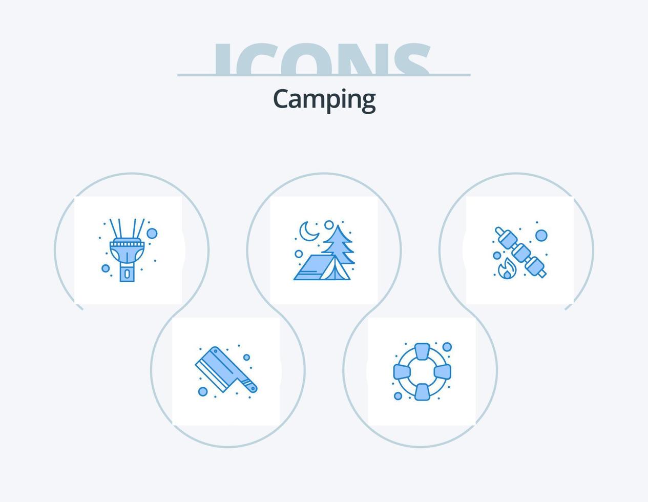 Camping blau Icon Pack 5 Icon Design. . Süss. Fackel. Lebensmittel. Mäusespeck vektor