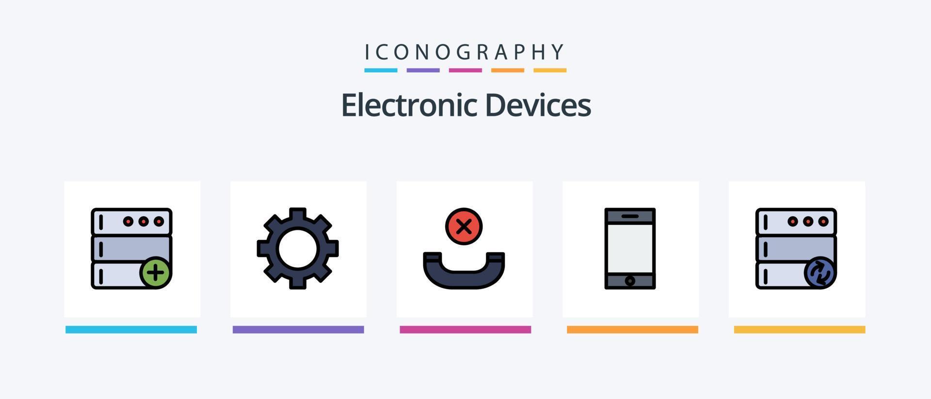 enheter linje fylld 5 ikon packa Inklusive telefonlur. teknologi. disk. högtalare. elektronik. kreativ ikoner design vektor