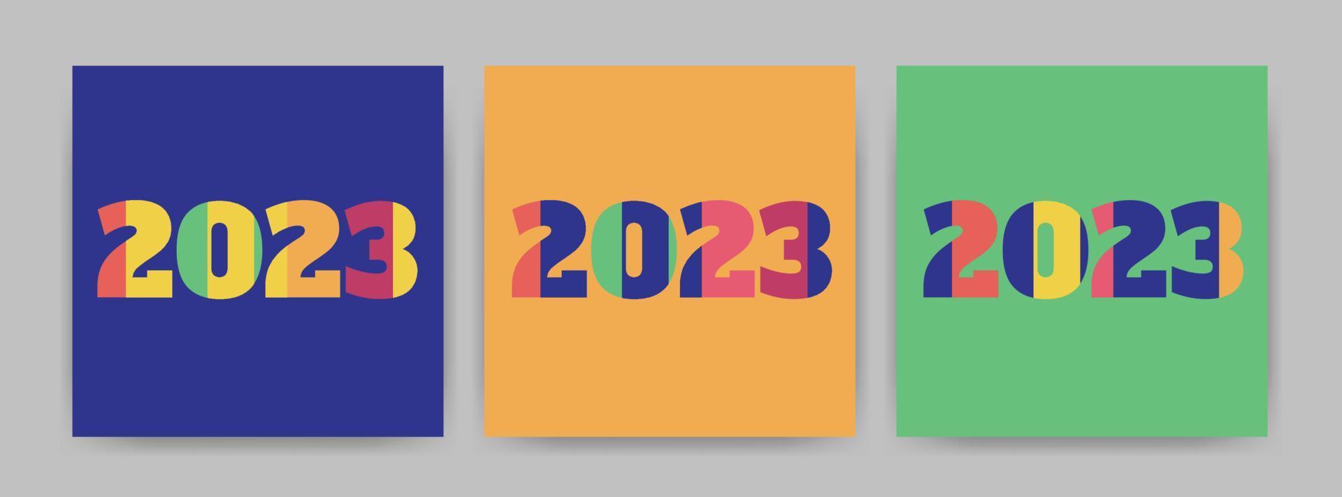 2023 frohes neues Kartenset. designvorlagen mit typografie-logo 2023. minimalistisches trendiges banner, cover, karte, kalender, vektor