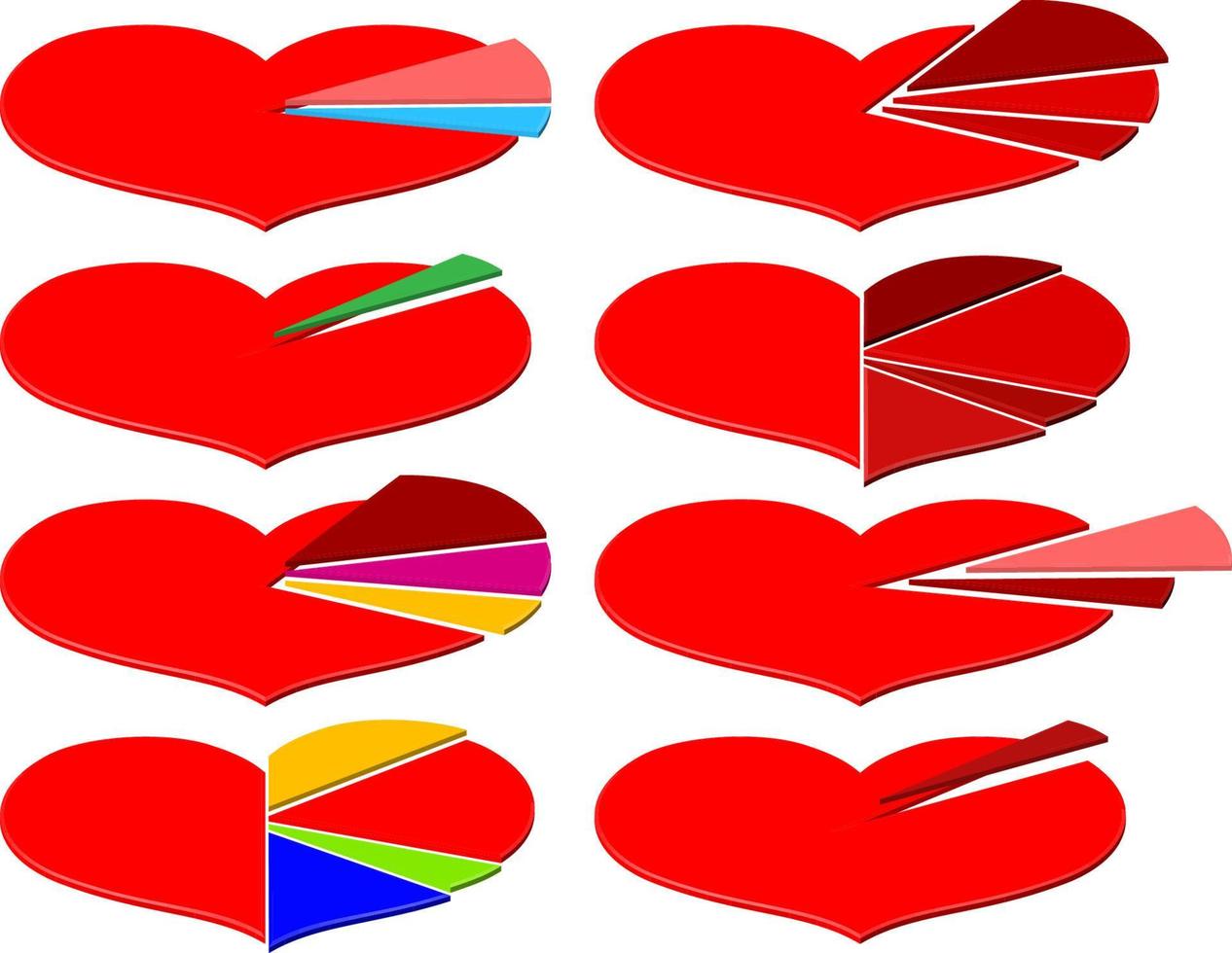 Satz von Valentinstag-Infografiken mit Herz-Kreisdiagramm vektor