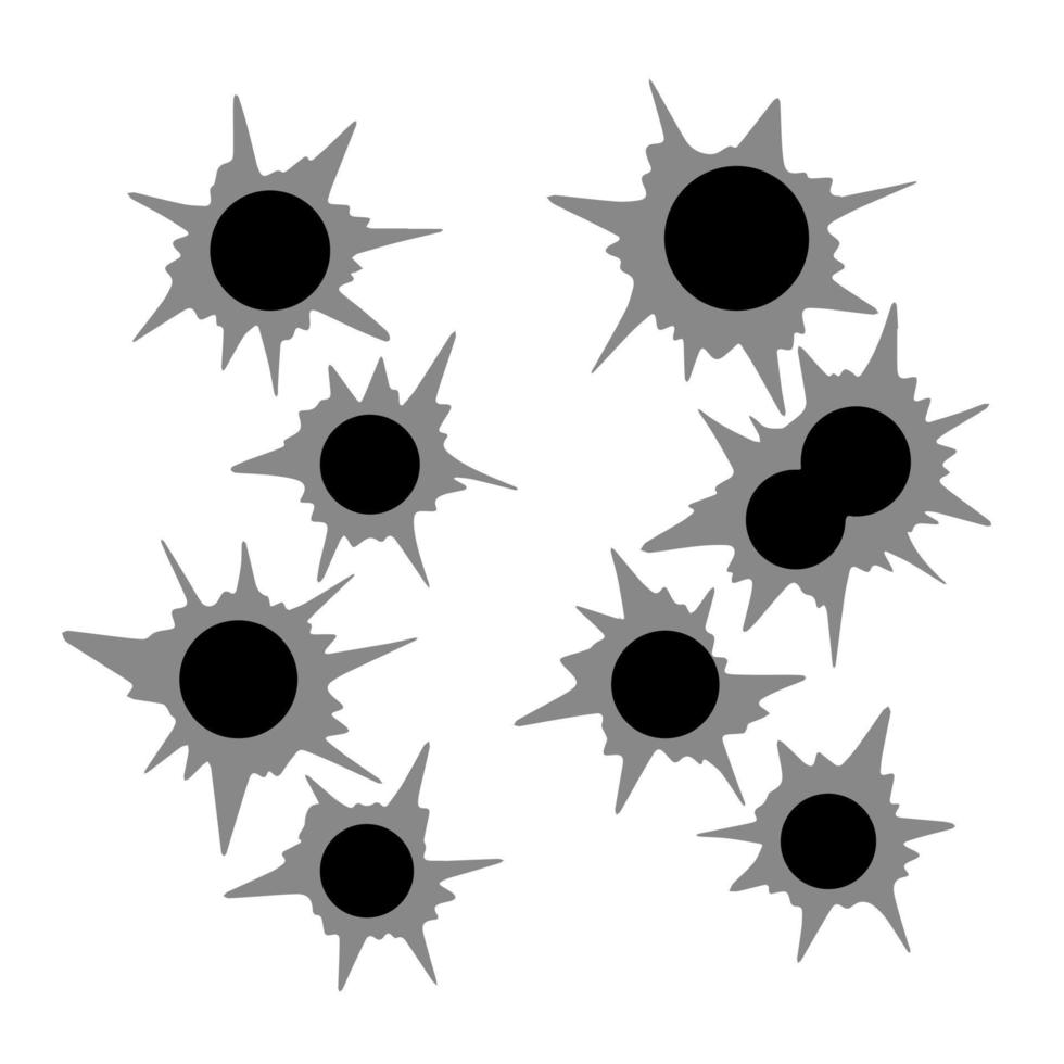 Einschusslöcher. zerrissener Schuss, der die Wand trifft. Vorlage des Schießens. flache Abbildung isoliert auf weiß vektor