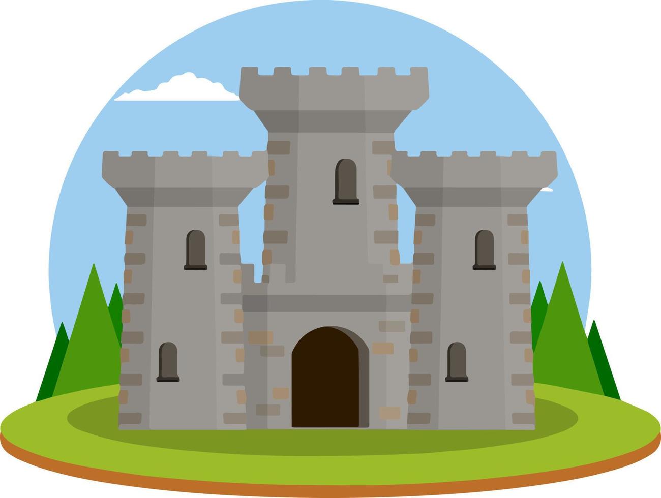 Schloss mit Türmen und Mauern. Verteidigungsbau. mittelalterliche europäische architektur. Heimat von Ritter und König. Schutz und Sicherheit. flaches Symbol für App und Spiel vektor