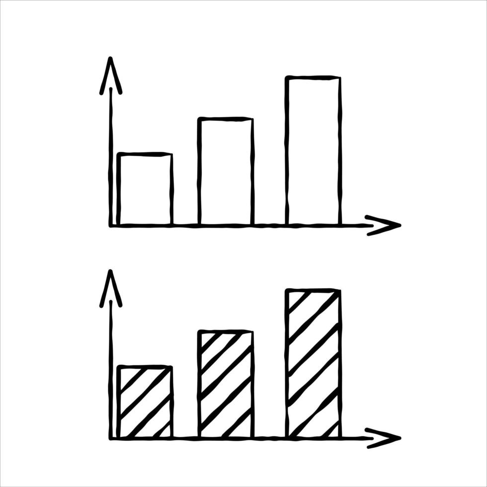Geschäftswachstumsdiagramm und Spalten. Analytik und Datenanalyse. Gekritzeldiagramm. Umrissskizze Cartoon-Illustration vektor