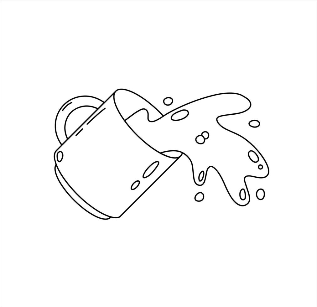 verschüttete Tasse Kaffee. sprühen und fallen lassen. schlampige Handhabung in der Küche. mit Koffein trinken. Cartoon-Illustration. vektor