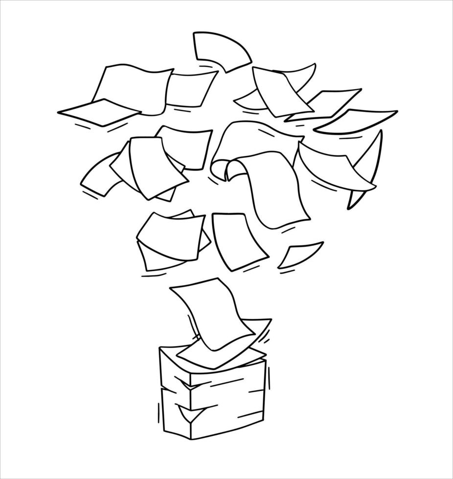 fliegendes Papier. leeres Blatt. geworfenes Objekt. weißer Müll. flache illustration der karikatur. Stapel und Stapel von Dokumenten. Büroelement. vektor