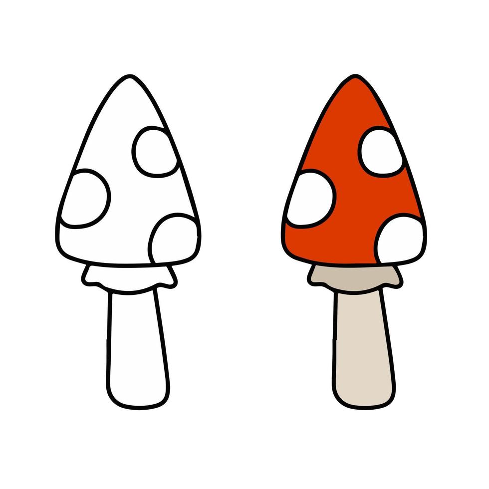 giftig svamp. flyga agaric med röd keps. översikt tecknad serie illustration vektor