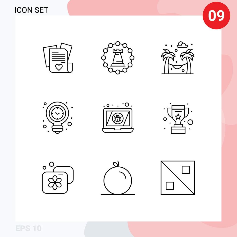 9 tematiska vektor konturer och redigerbar symboler av insekt ljus strategi aning klocka redigerbar vektor design element