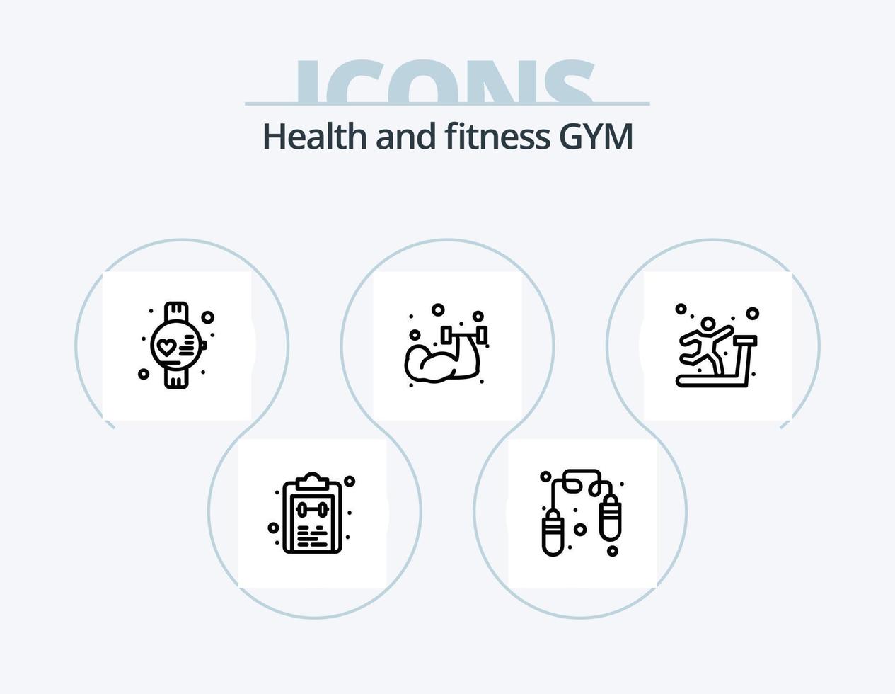 Gym linje ikon packa 5 ikon design. . kondition. gymnast. hantel. emblem vektor