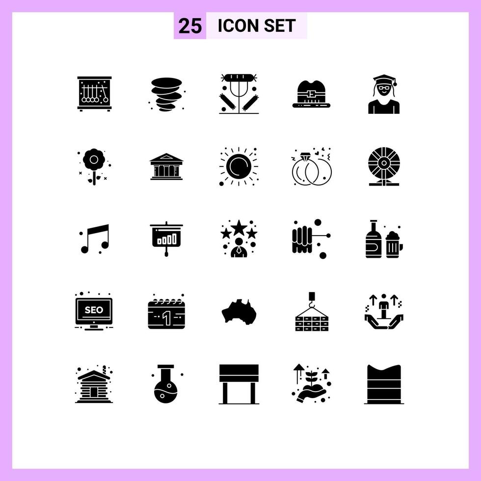 uppsättning av 25 modern ui ikoner symboler tecken för kvinna utbildning dryck keps hatt redigerbar vektor design element