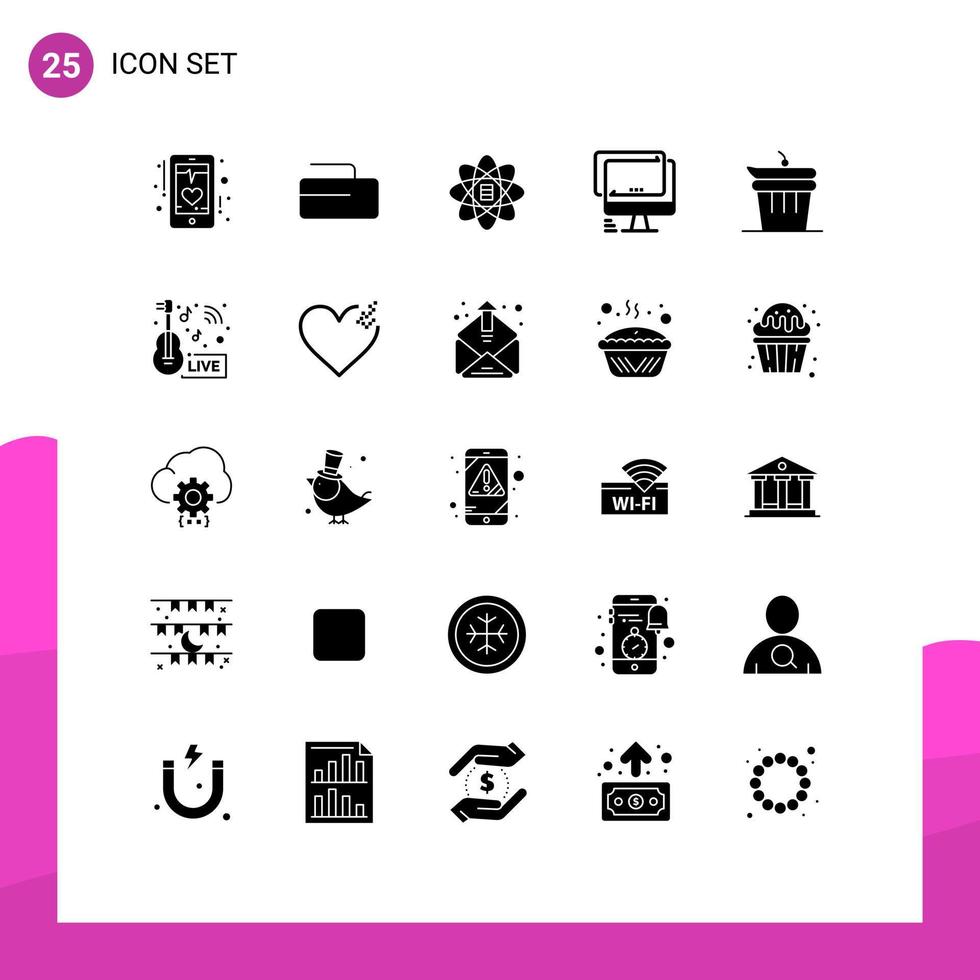 uppsättning av 25 vektor fast glyfer på rutnät för och imac data enhet dator redigerbar vektor design element