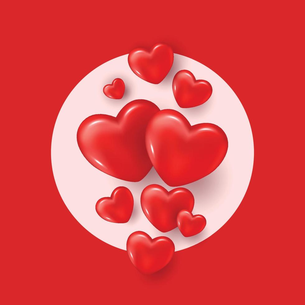 hjärtans dag baner med 3d röd hjärta. röd bakgrund. hälsning kort. reklam mall. gåva kort, inbjudan, baner, affisch, voucher design vektor