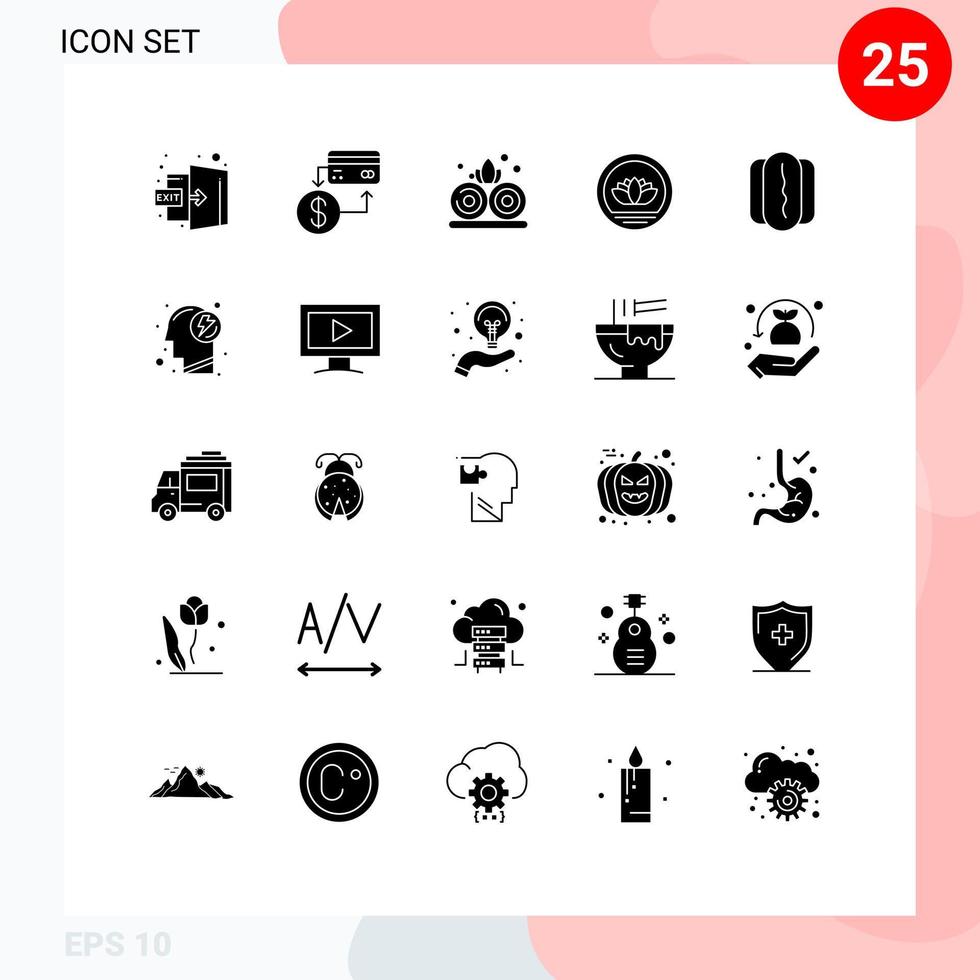 mobil gränssnitt fast glyf uppsättning av 25 piktogram av varmkorv mynt marknadsföring mynt bangladesh redigerbar vektor design element