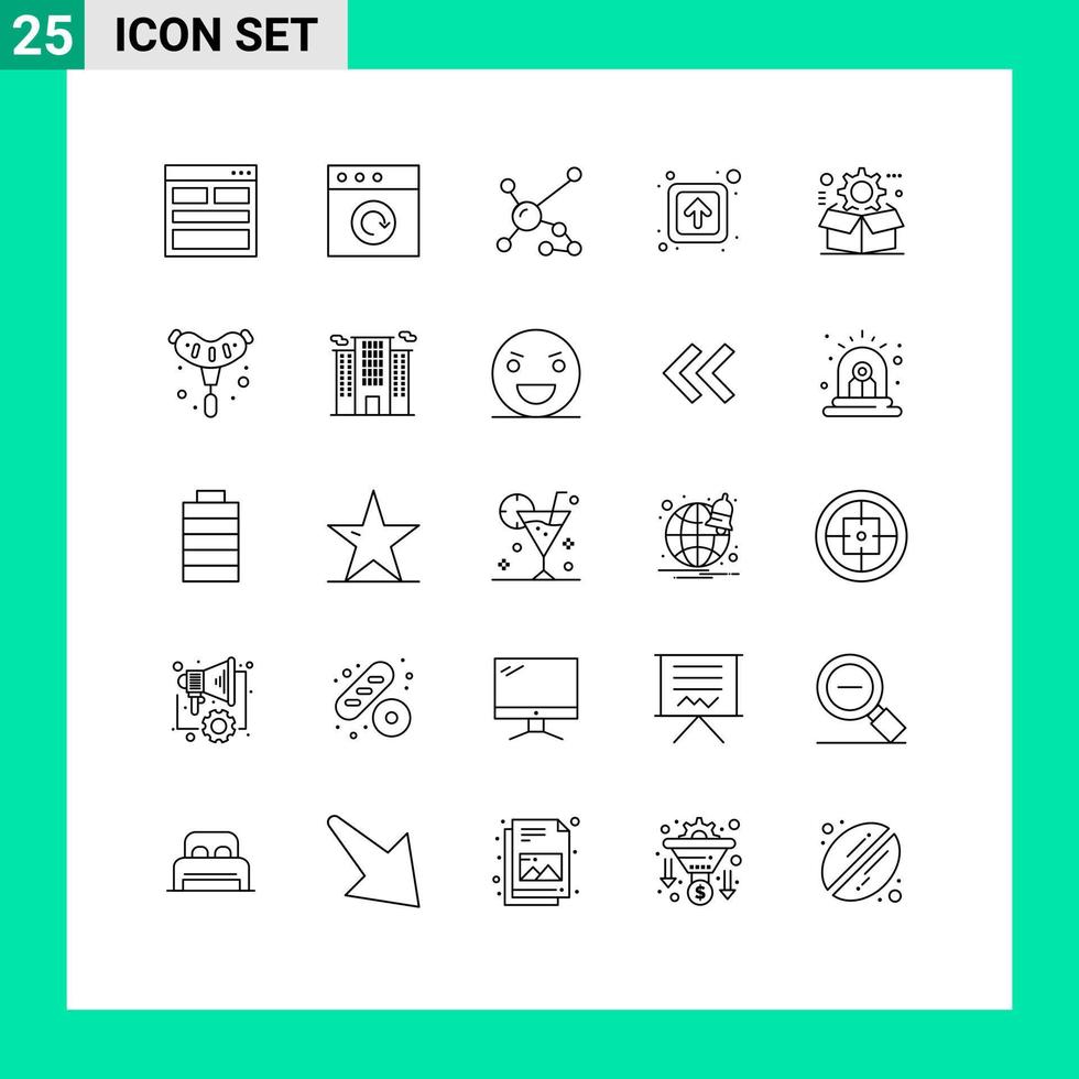 universell ikon symboler grupp av 25 modern rader av låda offentlig atom framåt- genetisk redigerbar vektor design element