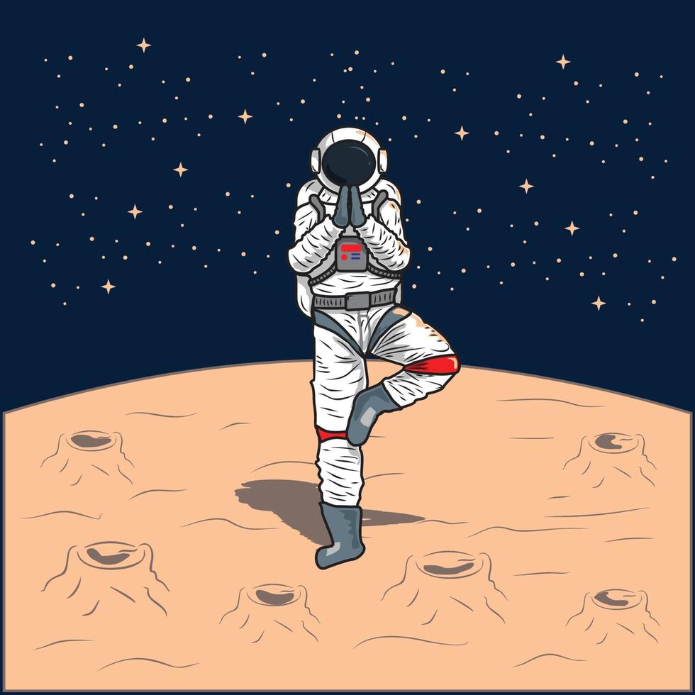 vektor illustration - astronauter håller på med yoga på de måne - platt tecknad serie stil