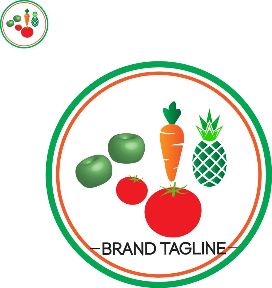 bunte obst gemüse symbol logo moderne vektorillustration. logo obst apfel, ananas, karotte und tomate. vektor