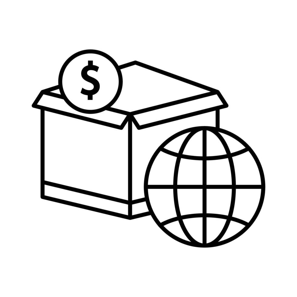 Cargo-Box-Symbol-Illustration mit Erde und Dollar. geeignet für globales Preissymbol. Symbol für Logistik, Lieferung. Liniensymbolstil. einfaches Vektordesign editierbar vektor