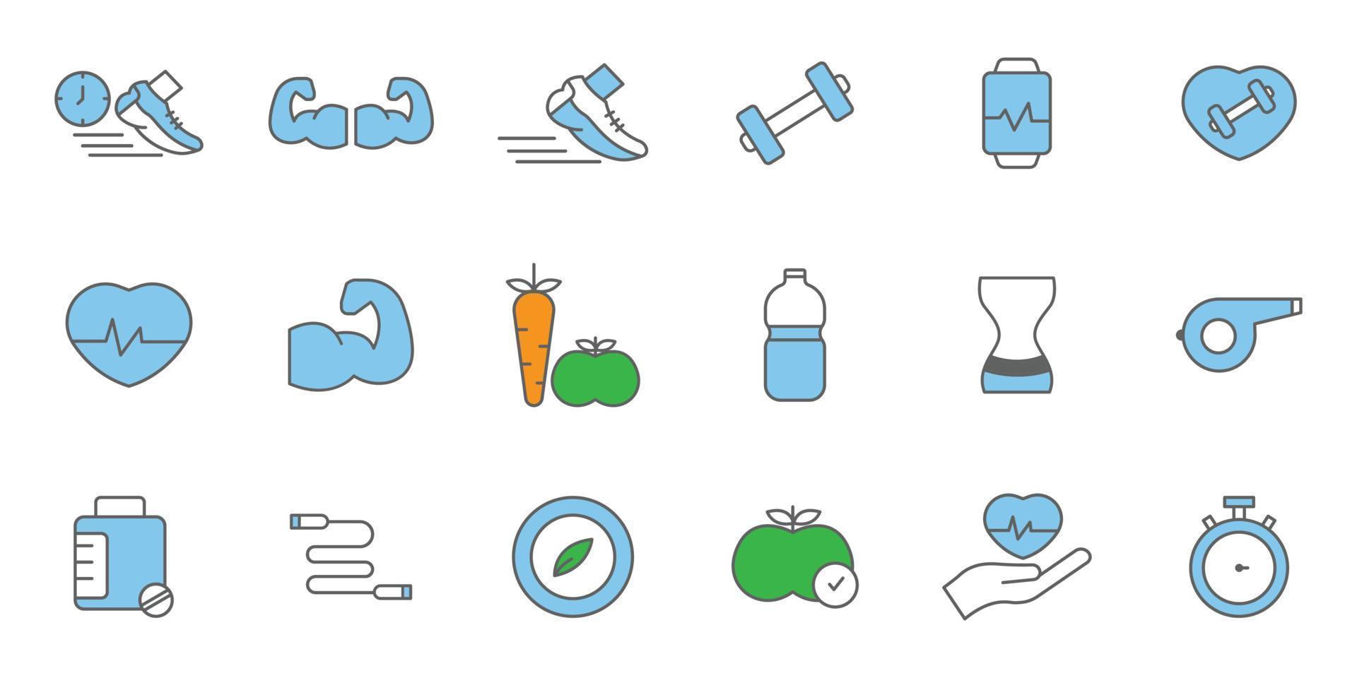 Fitness-Illustration-Icon-Set. zweifarbiger Symbolstil. Symbol im Zusammenhang mit Sport. einfaches Vektordesign editierbar vektor