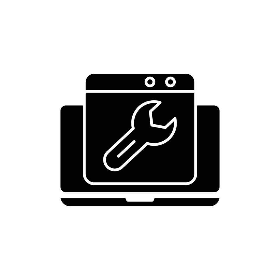 Laptop-Symbol-Illustration mit Schraubenschlüssel. geeignet für Werkzeugsymbol bearbeiten. Symbol für Entwickler. Glyphen-Symbolstil. geeignet für Apps, Websites, mobile Apps. einfaches Vektordesign editierbar vektor