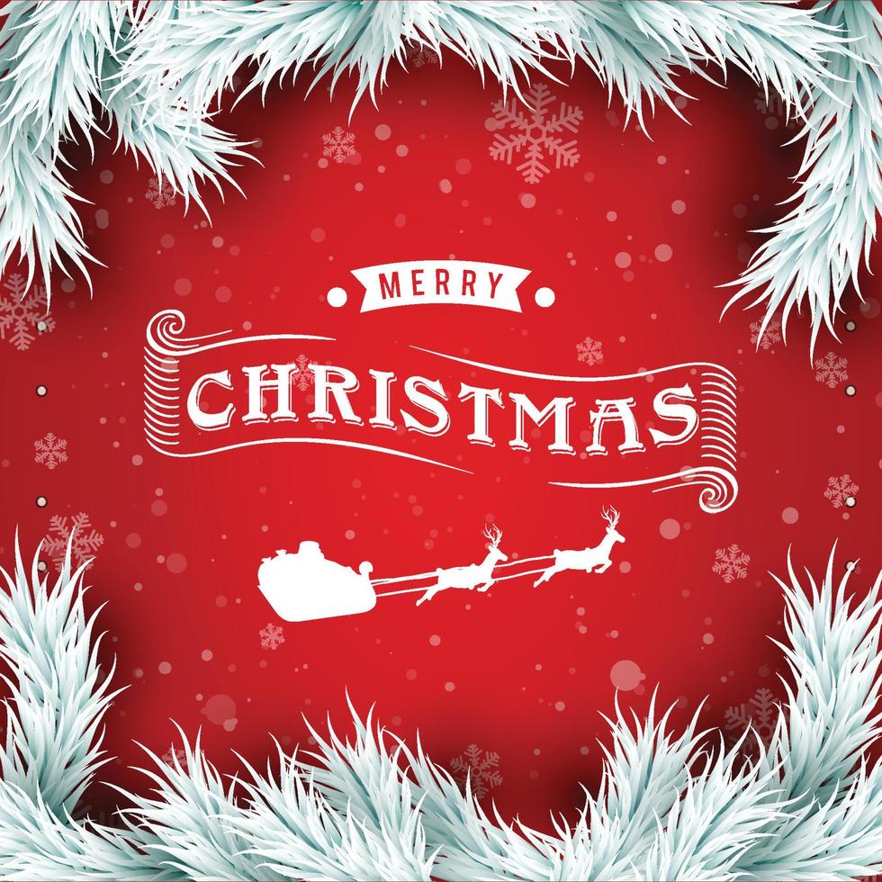 fyrkant formad jul krans tillverkad av realistisk ser tall grenar och dekorerad med liten röd glas pärlor. jul ram. vektor