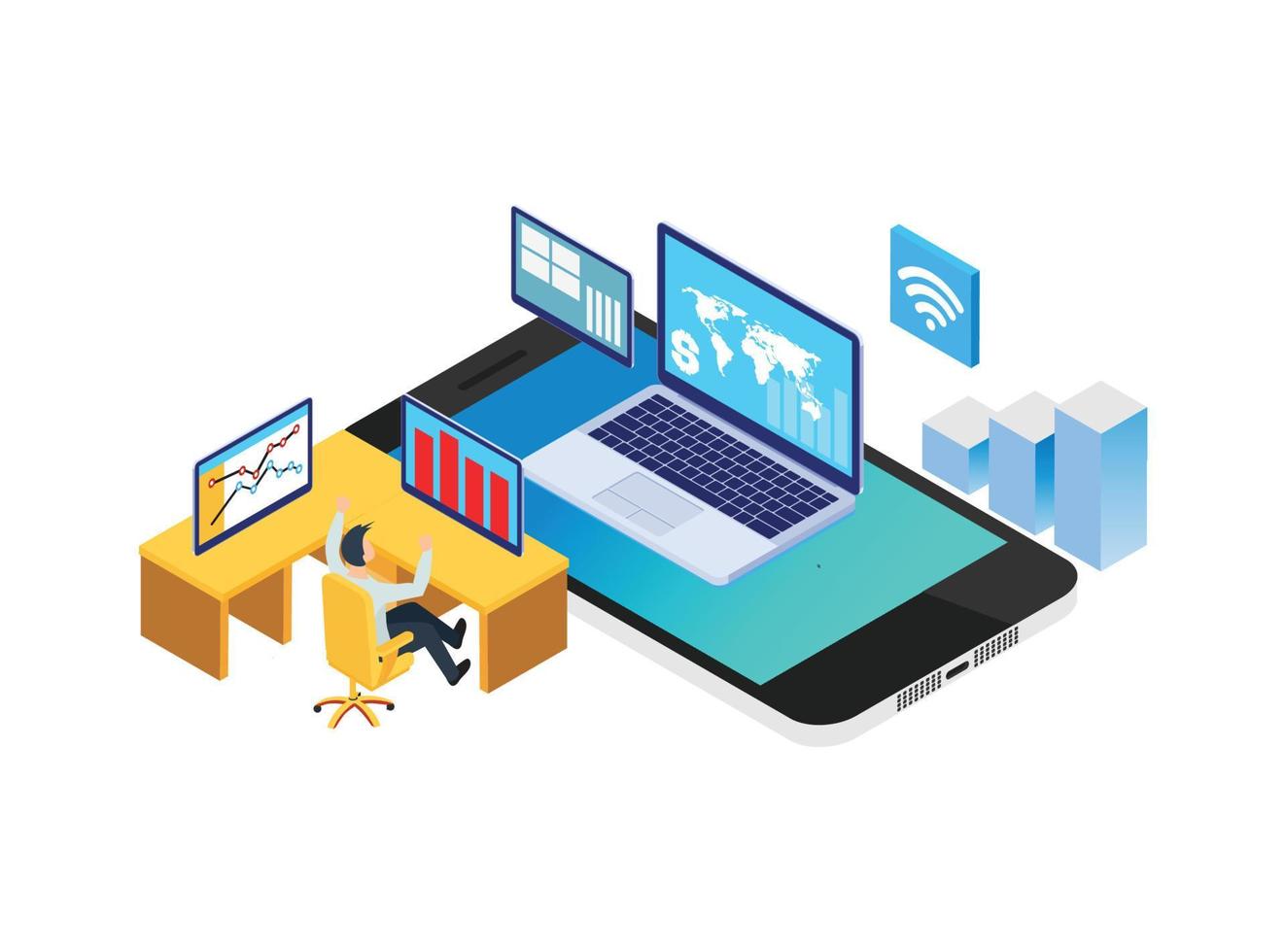 moderne isometrische datenanalyseillustration, webbanner, geeignet für diagramme, infografiken, buchillustrationen, spielobjekte und andere grafikbezogene objekte vektor