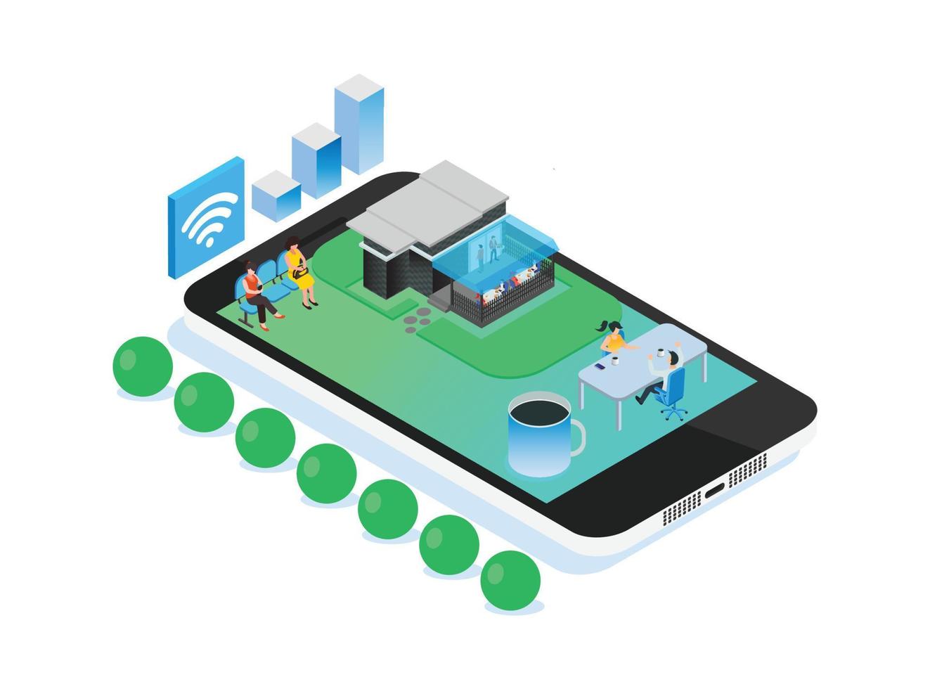 moderne isometrische intelligente fastfood-bestellillustration, geeignet für diagramme, infografiken, buchillustrationen, spielobjekte und andere grafikbezogene objekte vektor