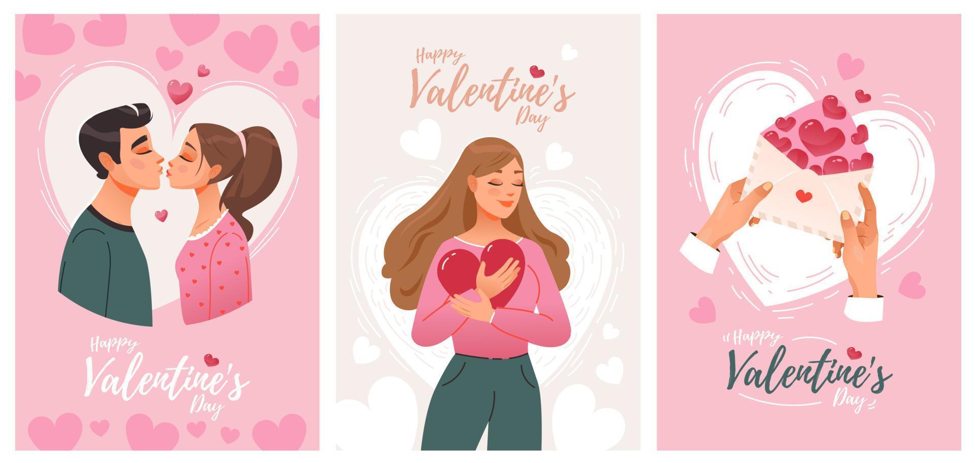 hjärtans dag. en par i kärlek, kärlek, kramar, en kärlek meddelande. vektor vykort, affischer, inbjudningar. februari 14. vektor illustration