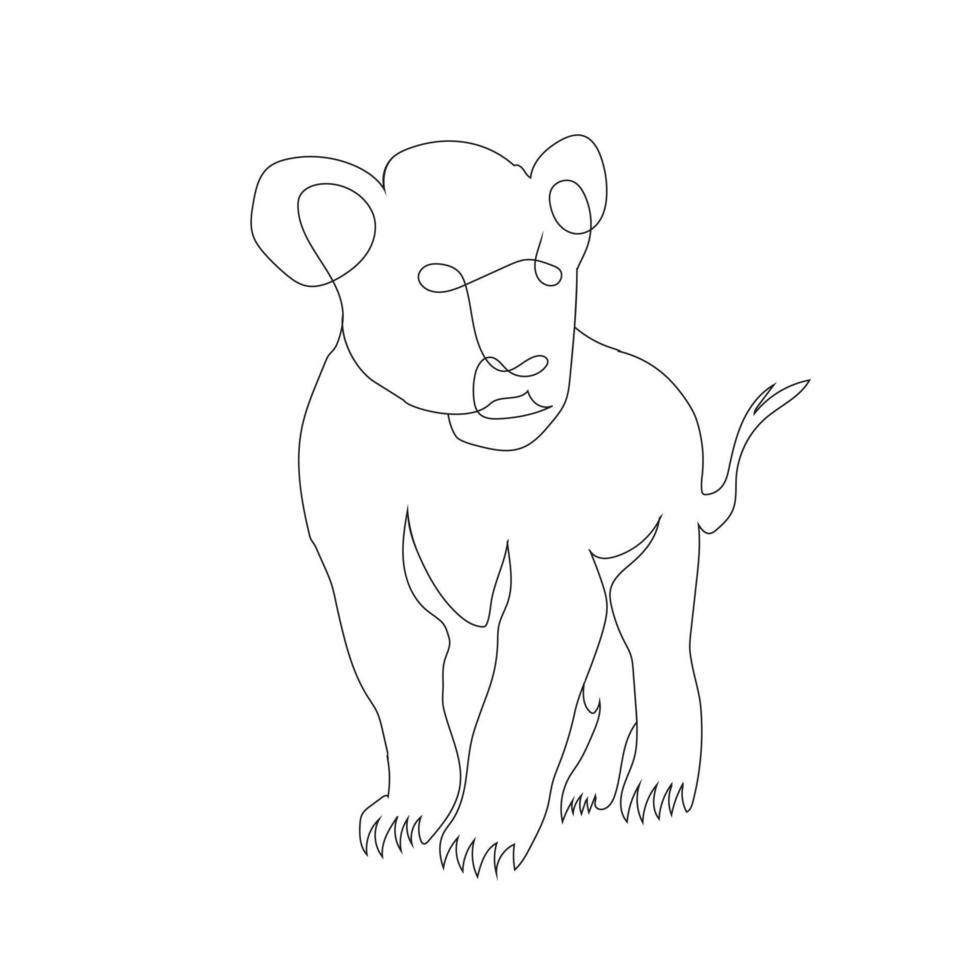 Baby-Löwen-Strichzeichnungsstil, die Löwenskizze schwarz linear isoliert auf weißem Hintergrund, die beste Baby-Löwen-Vektorillustration. vektor