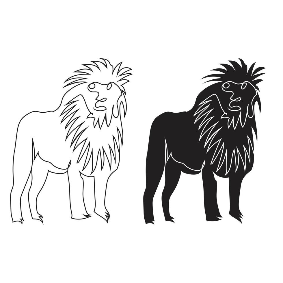 lejon stå linje konst teckning stil, de lejon skiss svart linjär isolerat på vit bakgrund, de bäst lejon vektor illustration.