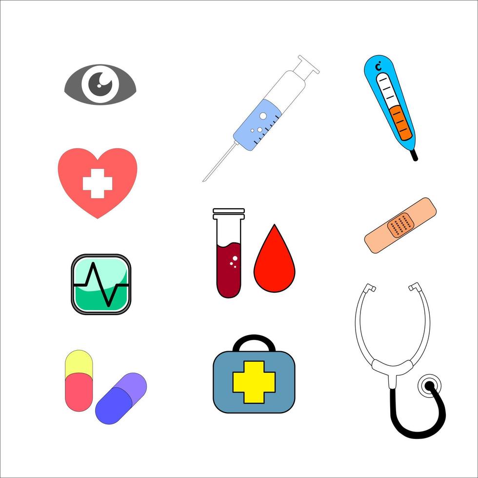 Vektor für Gesundheitswesen und medizinische Geräte. Sammlung von medizinischen Symbolen.