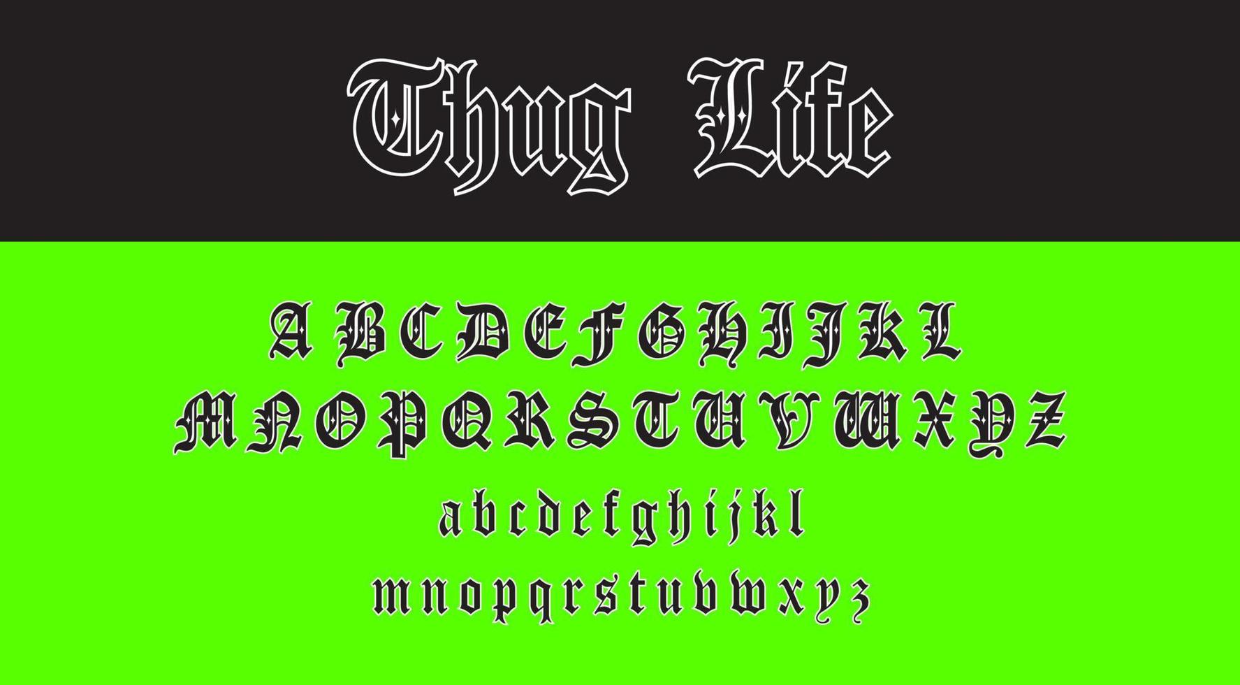 Gothic-Alphabet der 90er Jahre. Sammlung von Klein- und Großbuchstaben. isolierte textelemente für hip-hop-, rap- und fußballgrafikprojekte. Typografie-Retro-Set. vektor