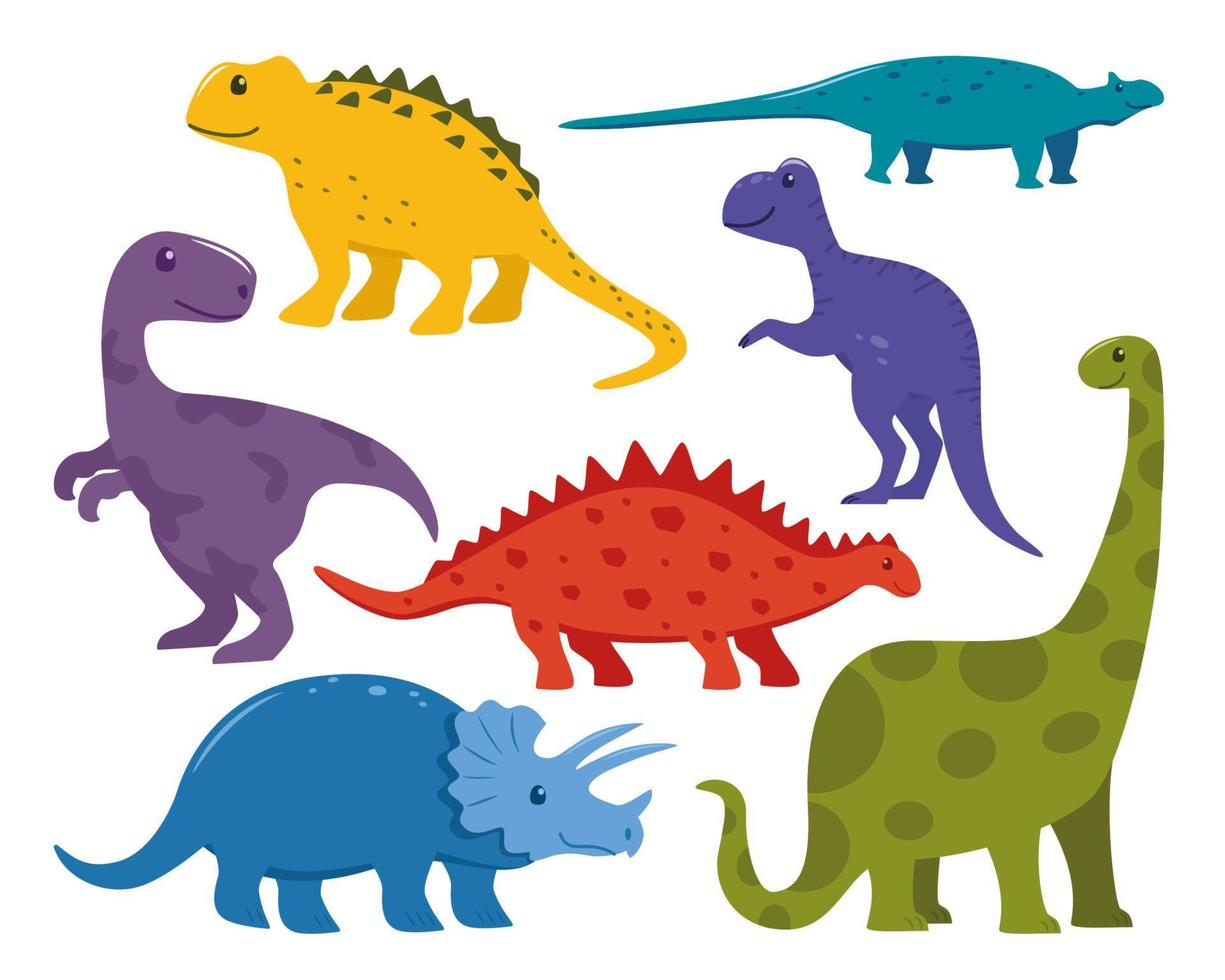 söt färgrik dinosaurier i tecknad serie stil. vektor illustration.