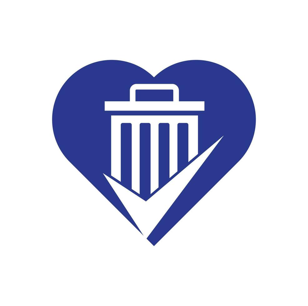 Überprüfen Sie die Vektor-Logo-Vorlage für das Konzept des Papierkorbs in Herzform. Häkchen bin Logo Symbol Vektor Logo.