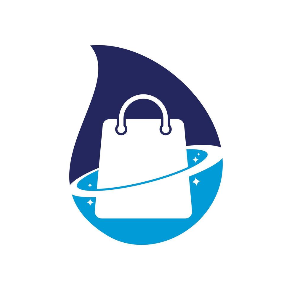 Planet Shop Tropfenform Konzept Logo Template Design. Galaxie-Einkaufstasche-Vektor-Logo-Design-Vorlage. vektor