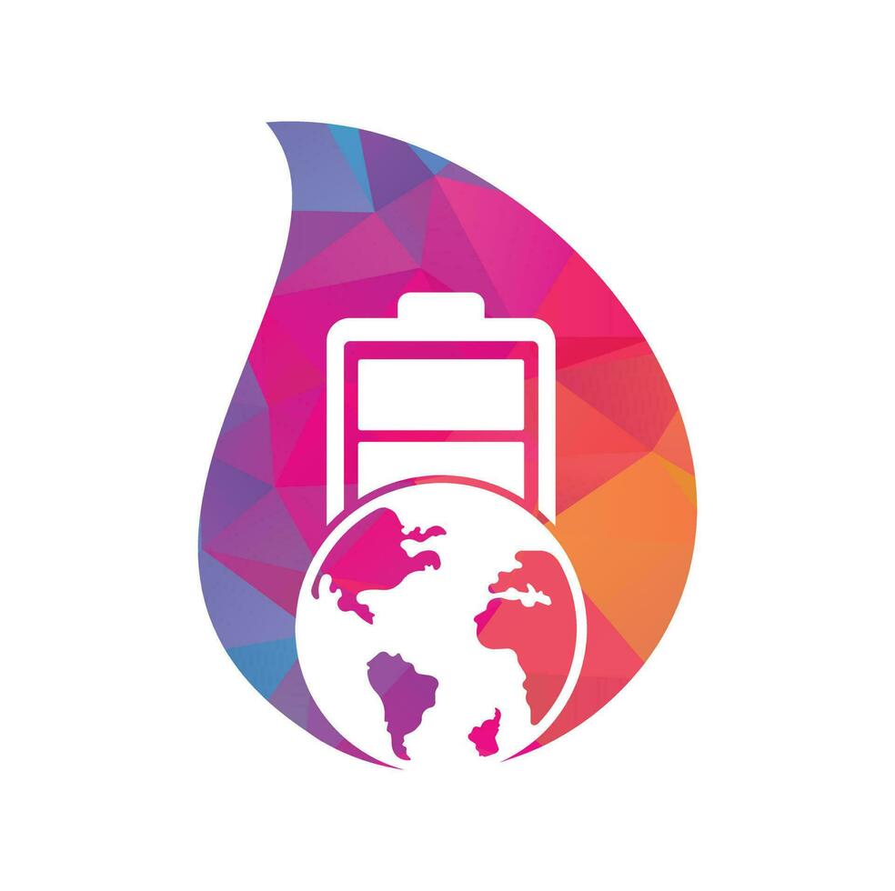 Globus Batterie Drop Form Konzept Logo Icon Design. globale Energie-Vektor-Logo-Design-Vorlage vektor