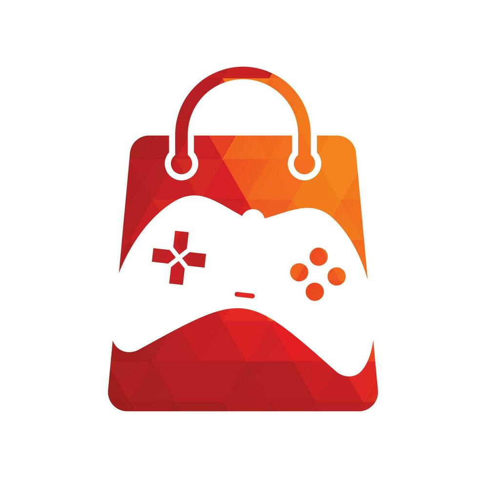 Game-Shop-Vektor-Logo. Entwurf. Einkaufstasche-Kombinations-Joystick-Symbol-Vektor-Design. vektor