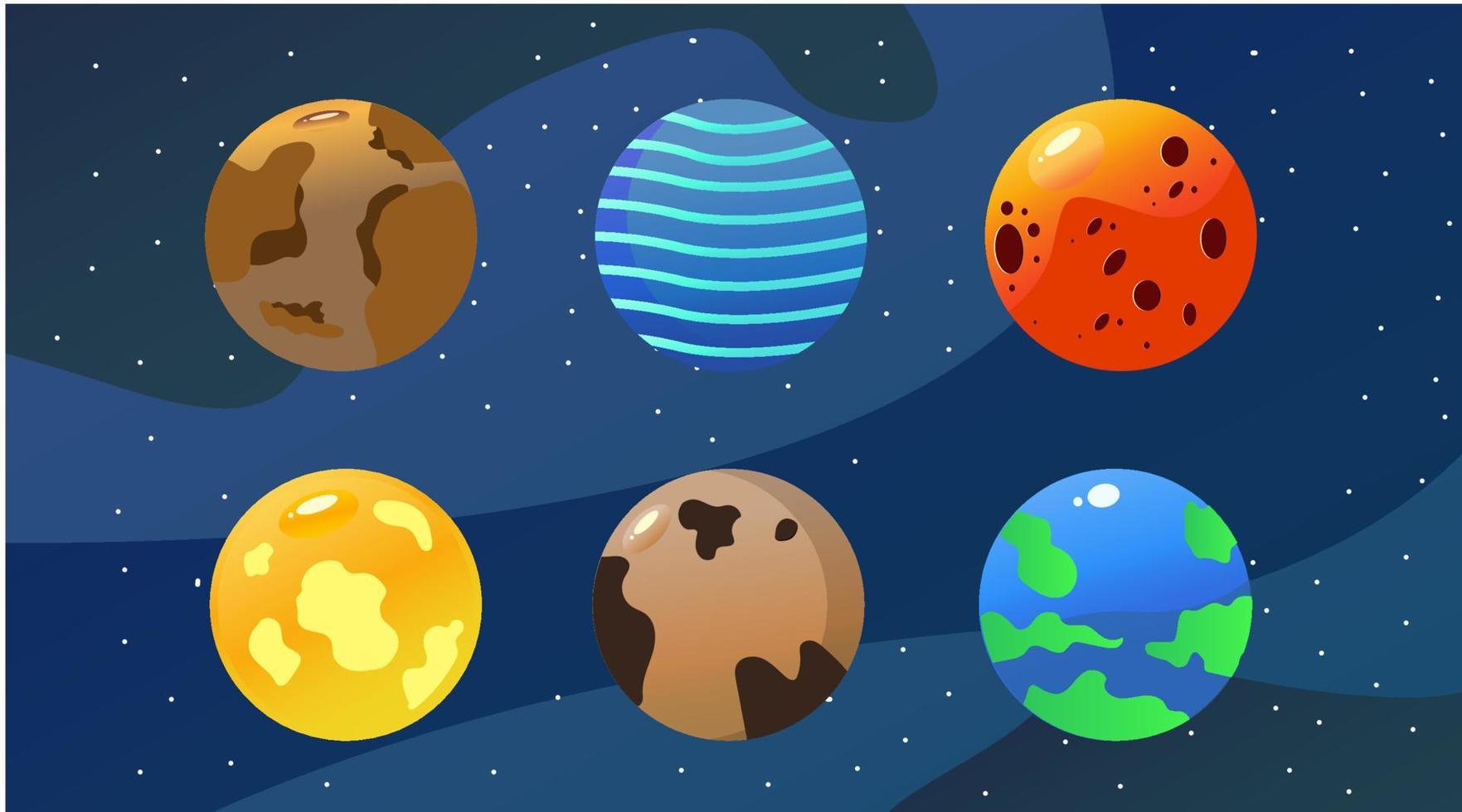 planeter av sol- systemet tecknad serie uppsättning på mörk vektor bild