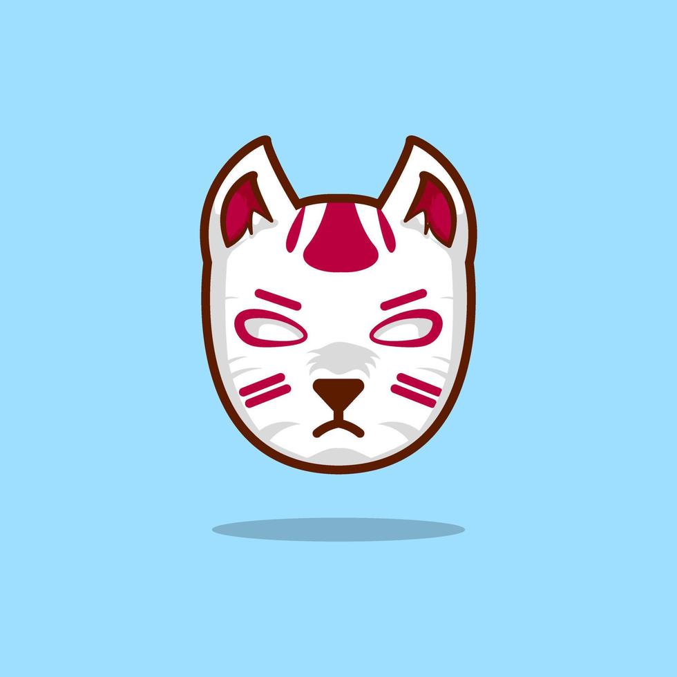 vektor premie l mycket söt katt vektor japansk kitsune mask med bakgrund. illustration platt.