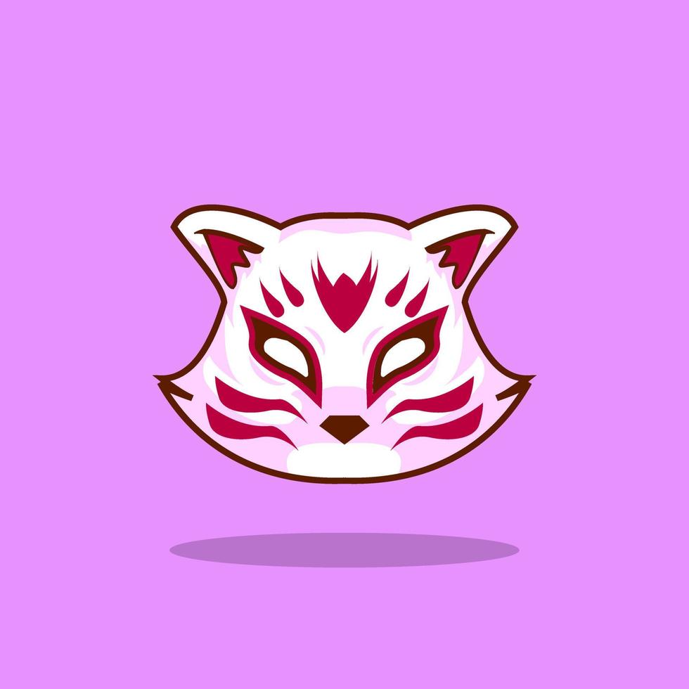 vektor premie l söt neko katt vektor japansk kitsune mask med bakgrund. illustration platt.